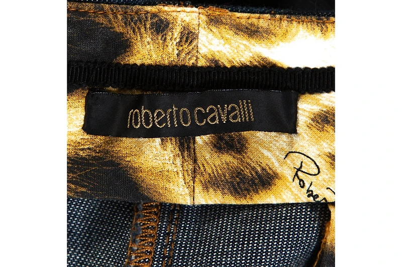 Pre-Owned Roberto Cavalli Women's Stretch Cotton Leopard Print Trim Pants