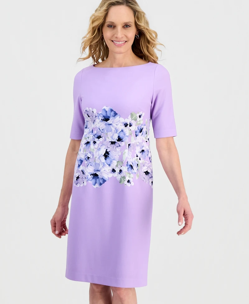 Kasper Women's Printed Scuba Crepe Elbow-Sleeve Sheath Dress
