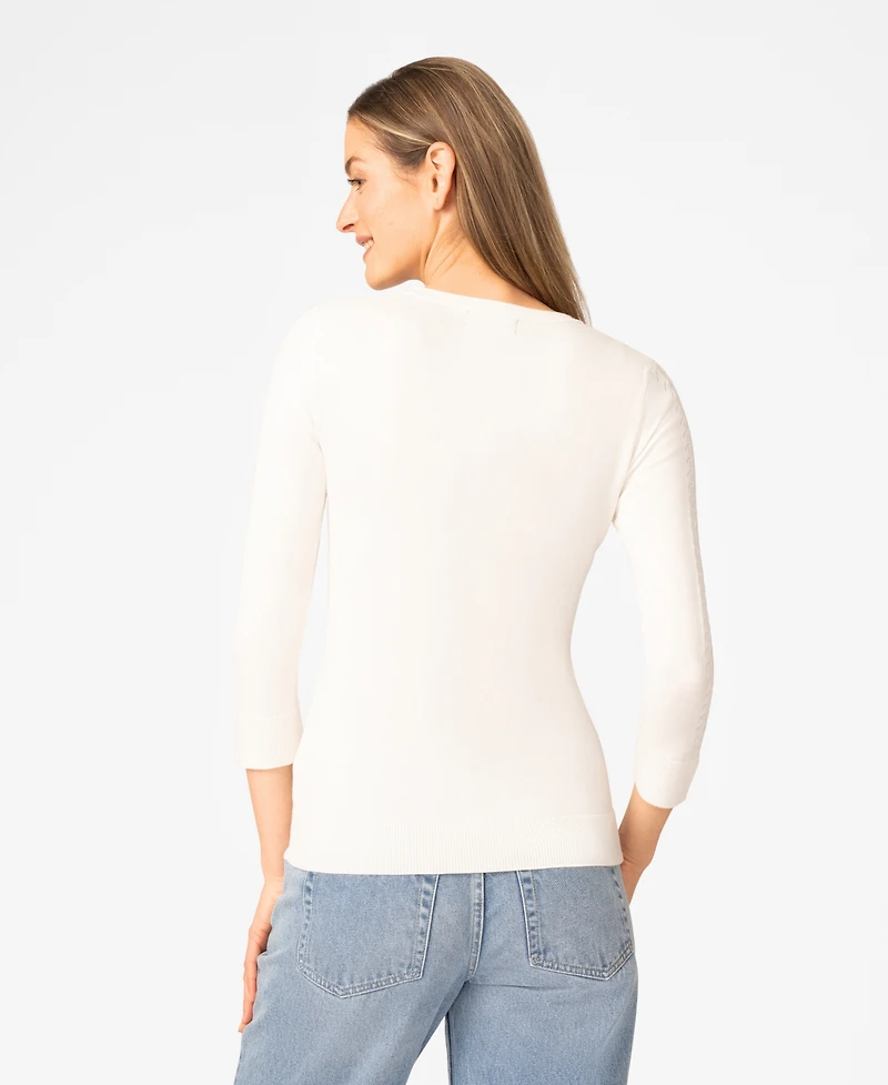 Melissa Paige Women's Pointelle 3/4-Sleeve Sweater