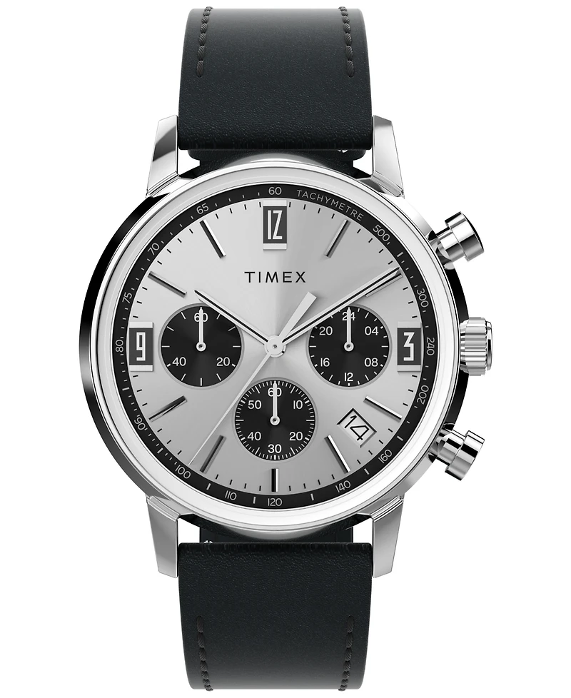Timex Men's Chronograph Black Leather Watch, 40mm