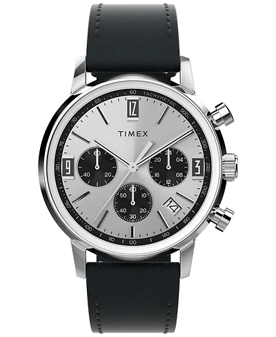 Timex Men's Chronograph Black Leather Watch, 40mm