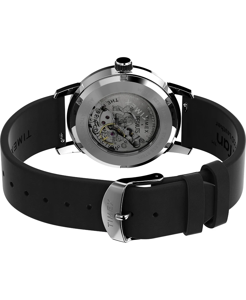 Timex Men's Automatic Black Leather Watch, 40mm