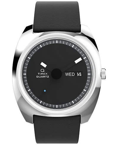 Timex Men's Quartz Analog Black Leather Watch, 37mm