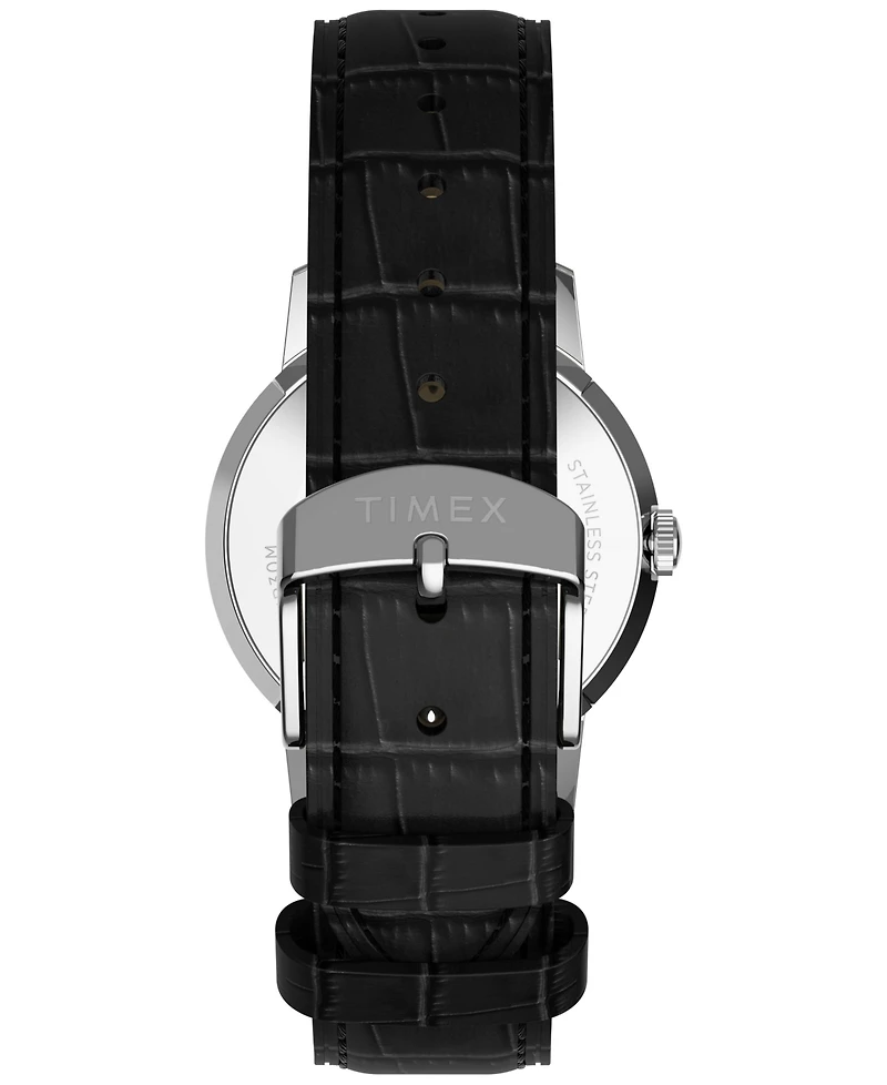 Timex Unisex Quartz Analog Black Leather Watch, 34mm
