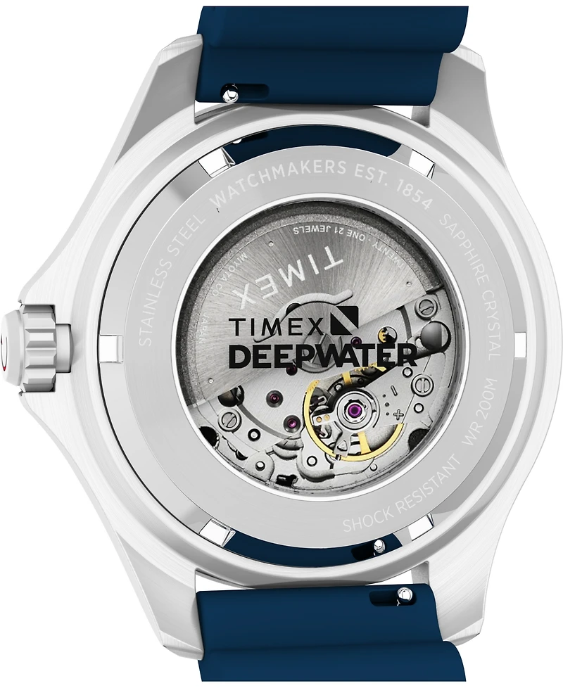 Timex Men's Mechanical Automatic Blue Hnbr Rubber Watch, 44mm