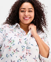 Charter Club Plus Garden Button-Front Double Pocket Linen Shirt, Macy's Exclusive