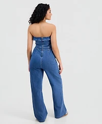 Tinseltown Juniors' Ruffled Strapless Wide-Leg Jumpsuit