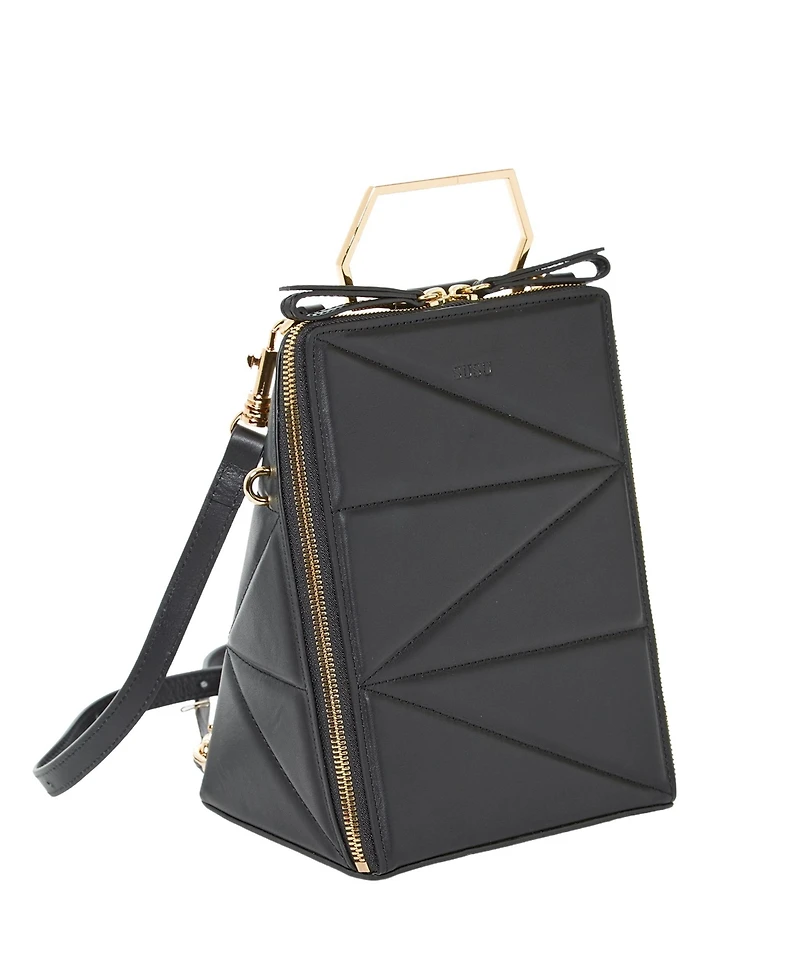 Susu Leather Convertible Backpack Purse Crossbody Bag with Gold Handle