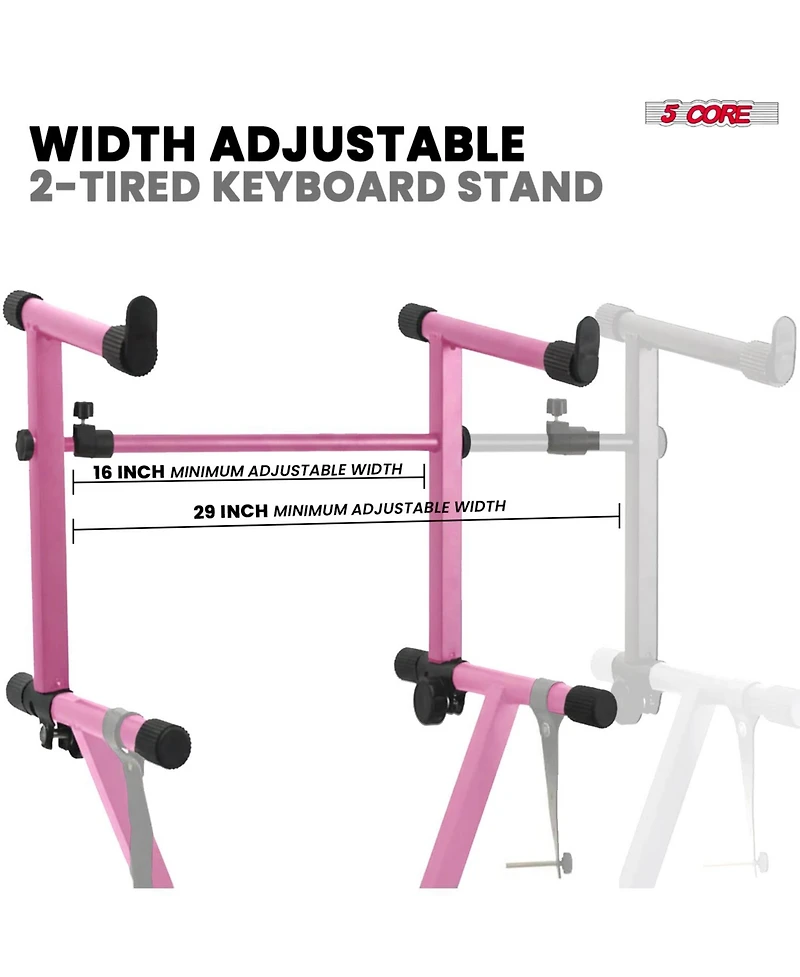 5 Core 2 Tier Keyboard Stand Combo Heavy Duty Adjustable Piano Stand with Extension Arm
