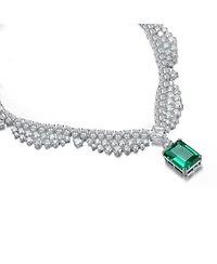 Rachel Glauber White Gold Plated with Rectangular Green Cubic Zirconia Pendant Necklace