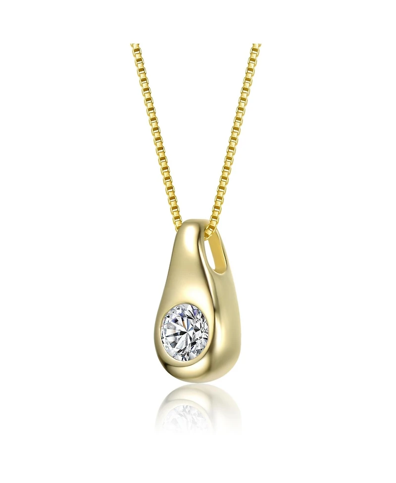Rachel Glauber 14K Gold Plated with Clear Cubic Zirconia Drop Pendant Necklace