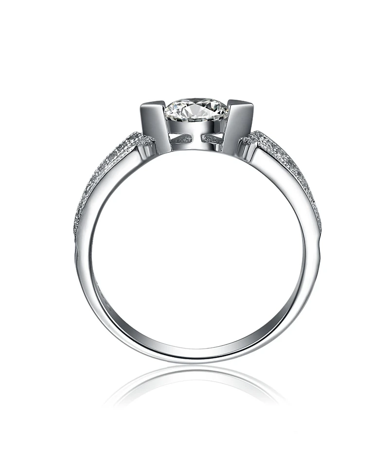 Stella Valentino Sterling Silver White Gold Plated with Lab-Grown Clear Moissanite Band Ring