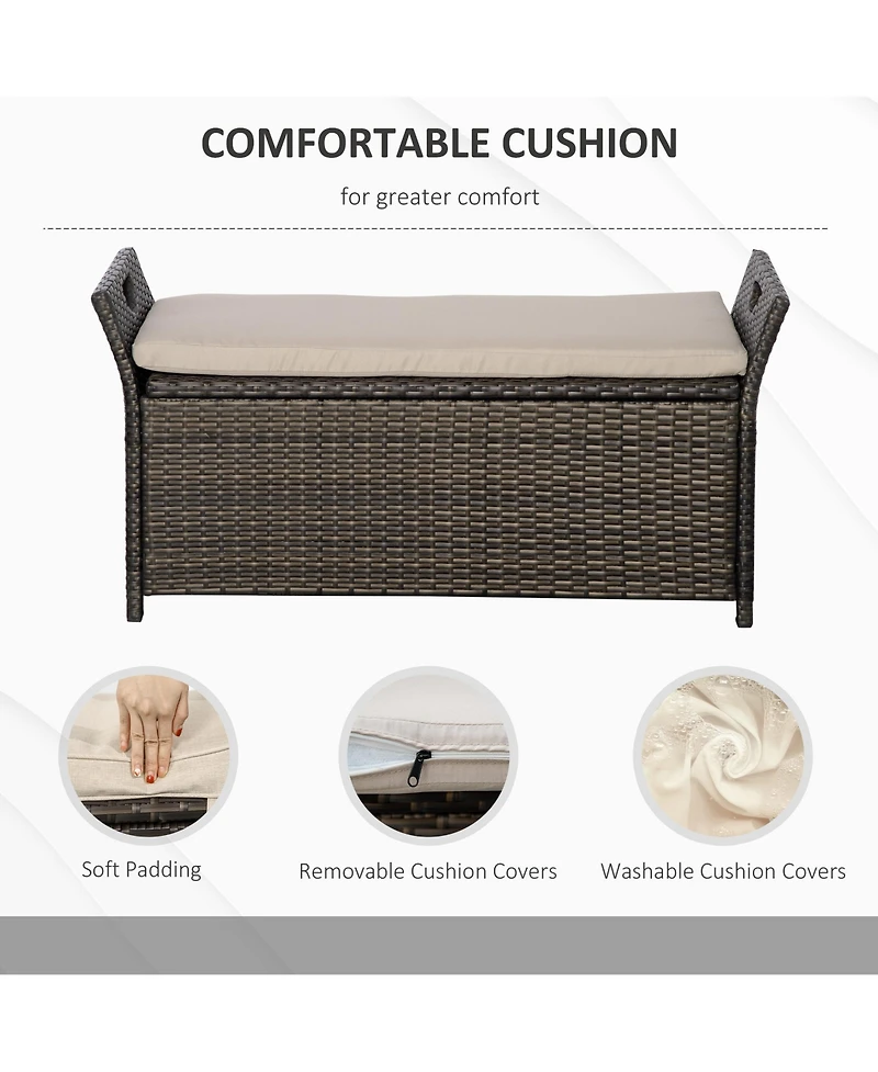 Outsunny 29 Gallon Outdoor Patio Wicker Storage Bench w/ Cushion