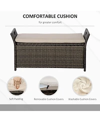 Outsunny 29 Gallon Outdoor Patio Wicker Storage Bench w/ Cushion