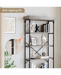 gaomon 6 Tier Bookshelf Industrial Bookcase Wood Tall Standing Bookshelves Wood Vintage Display Rack Rustic Bookshelf