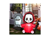 Mondawe 5 ft Inflatable Halloween Ghost Holding Sickle and Tombstone Yard Decor