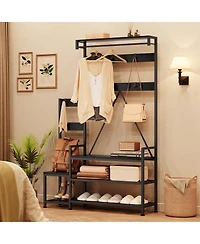 Gaomon Solid Wood Coat Rack,Hall Tree With Bench and Shoe Storage Parent-Child Coat Rack Shoe Bench Industrial Coat Tree Entryway Large Organizer