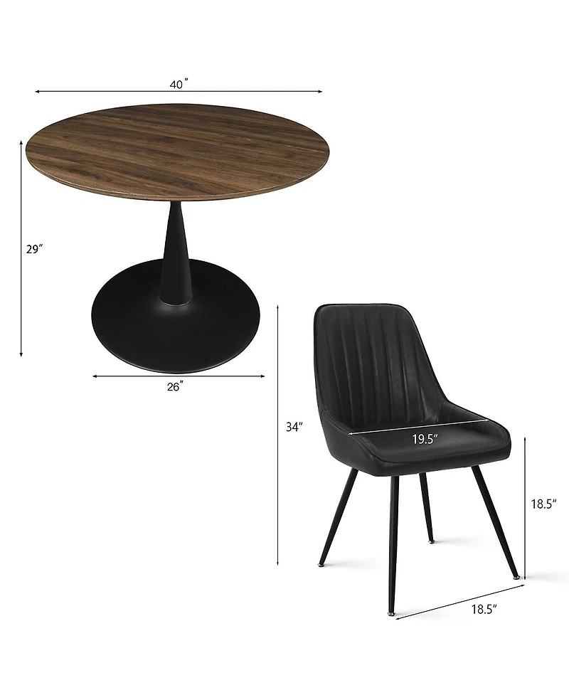 Maison Boucle 5-Piece Metal Base Round Dining Set with Pu Leather Chairs, Modern Kitchen Table for 4