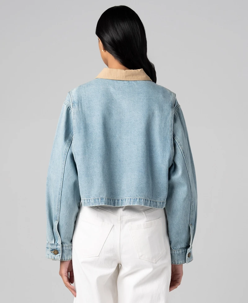 Blank Nyc Women's Crop Denim Zip Front Barn Jacket