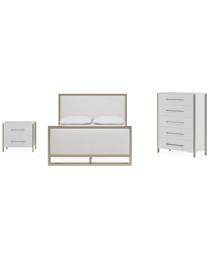 Furniture Emila 3-Pc. Upholstered King Bedroom Set Bed, 2-Drawer Nightstand and Chest