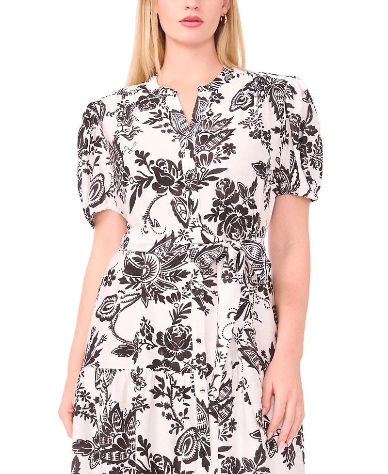 Msk Plus Printed Puff-Sleeve Maxi Shirtdress