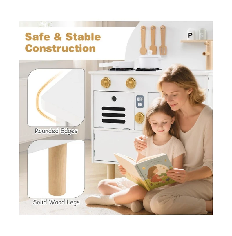 Hongge Wooden Kids Play Kitchen with Stove Sink Microwave and Oven