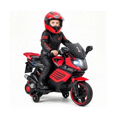 Hongge 6V Kids Motorcycle with Headlights Music and Training Wheels