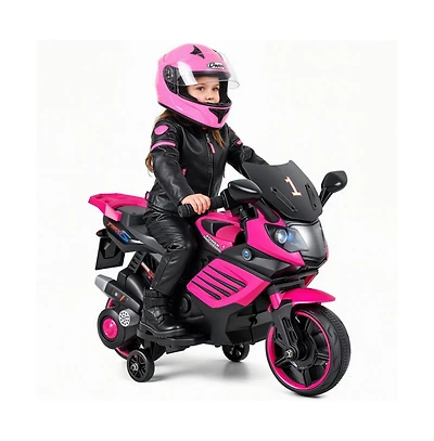Hongge 6V Kids Motorcycle with Headlights Music and Training Wheels