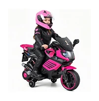 Hongge 6V Kids Motorcycle with Headlights Music and Training Wheels
