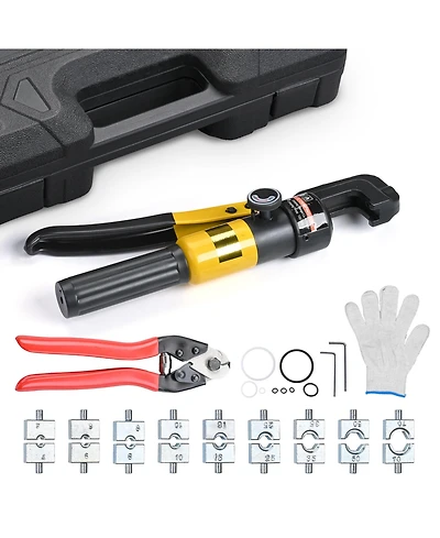 Yescom Hydraulic Wire Crimping Tool with Cable Cutter for Battery Cable Lug Terminal 1/8" to 3/16" Deck Railing Hardware