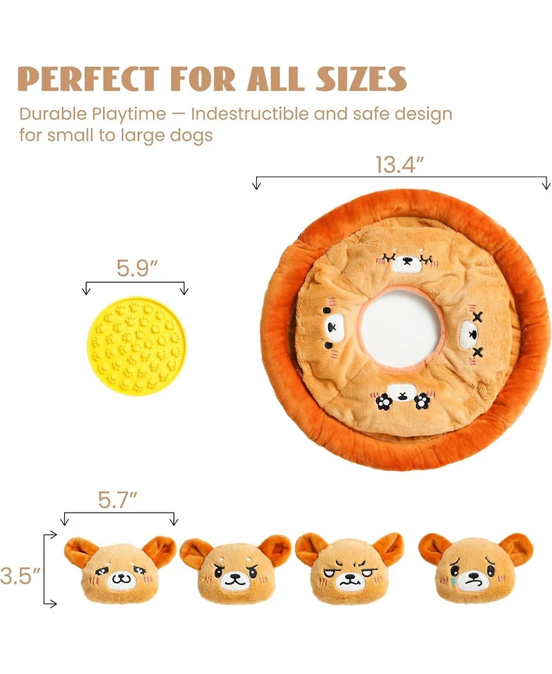 Nocciola Bear Circus Toy Licking Mat plus Snuffle Mat, Hide and Seek Toy set, 6 in 1 Squeaky Toy Set for Cats & Dogs