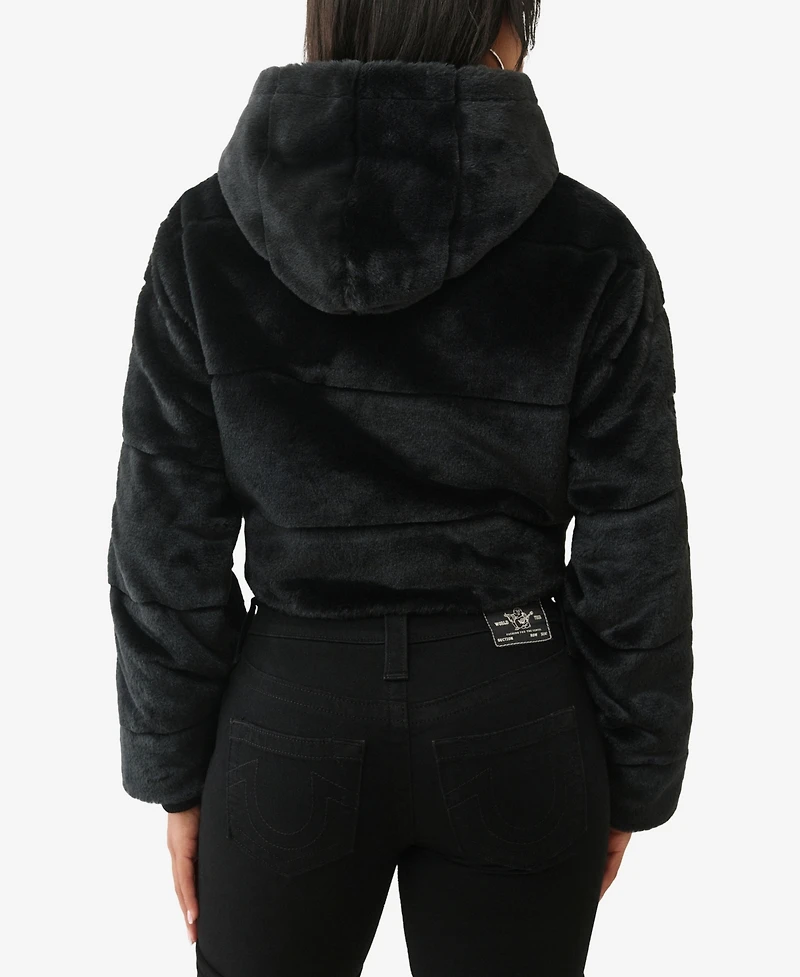 True Religion Women's Branded Faux Fur Zip Jacket