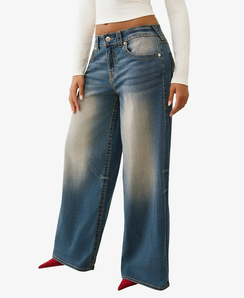 True Religion Women's Jessie Super Baggy Big T Flap Jeans