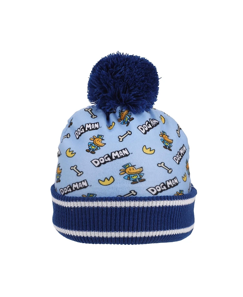 Dog Man Boys All-Over Character Print Youth 2-Piece Knit Beanie & Gloves Set
