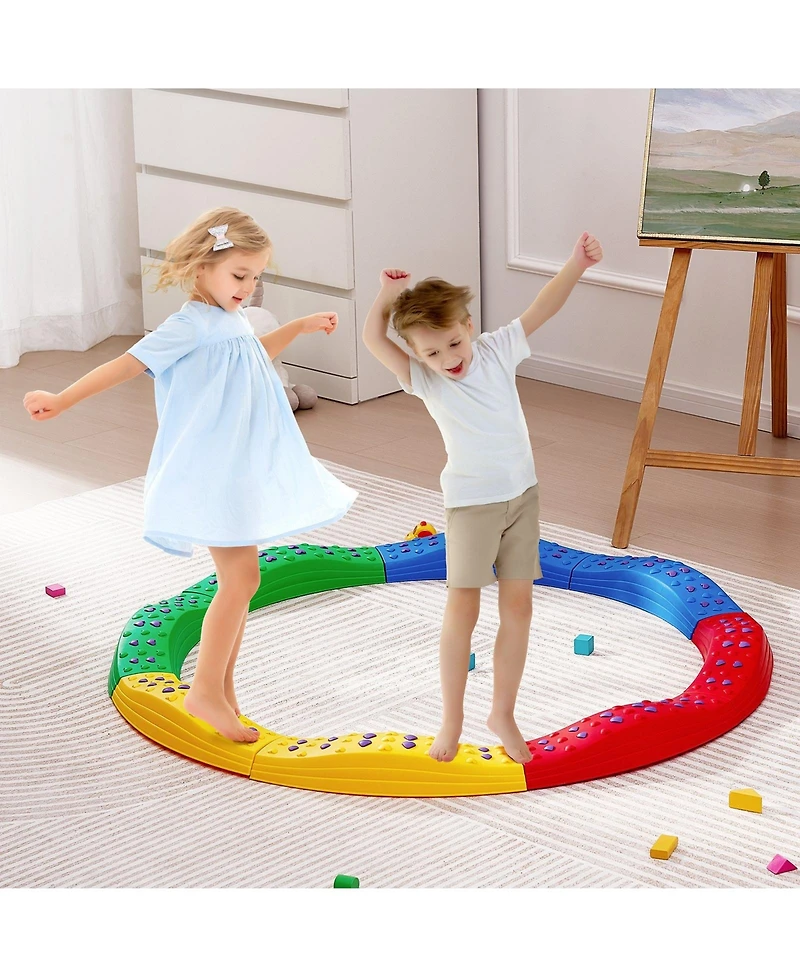 Hongge Kids Montessori Balance Beam Set with Non Slip Stepping Boards and Storage Bag