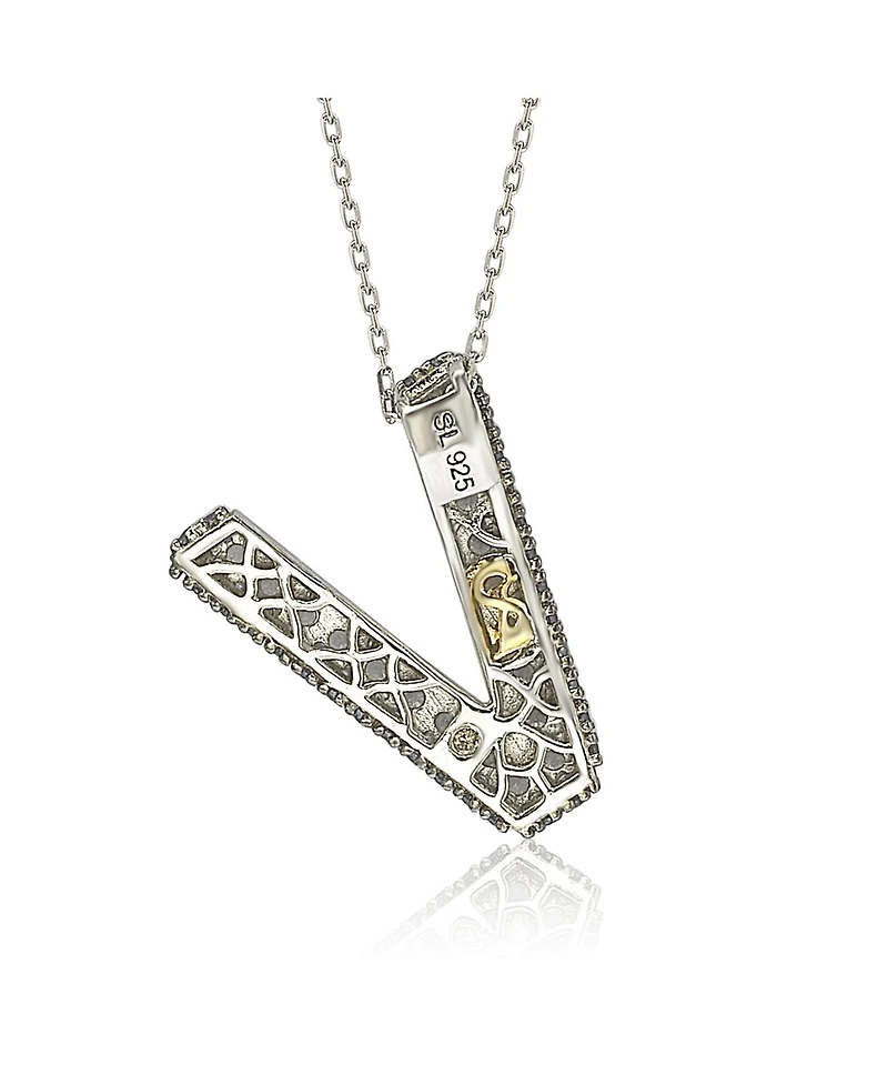 Suzy Levian Sterling Silver Sapphire 3-d Letter "V" Initial Pendant