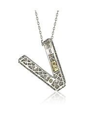 Suzy Levian Sterling Silver Sapphire 3-d Letter "V" Initial Pendant