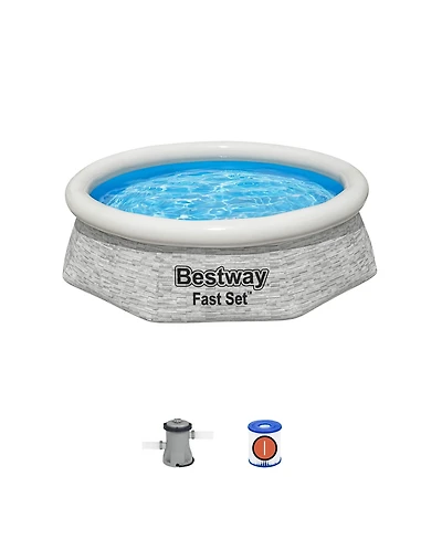 Bestway 8' x 24" Round Inflatable Outdoor Swimming Pool with Filter Pump, Gray
