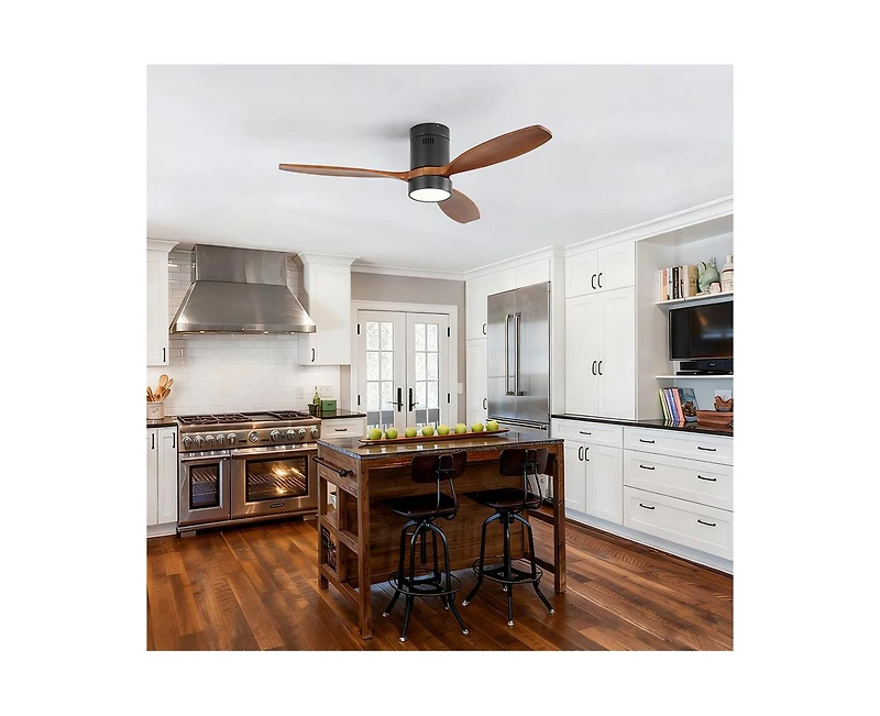 Sofucor 52-inch Classic Black 3-Blade Flush Mount Ceiling Fan with Light and Remote Control