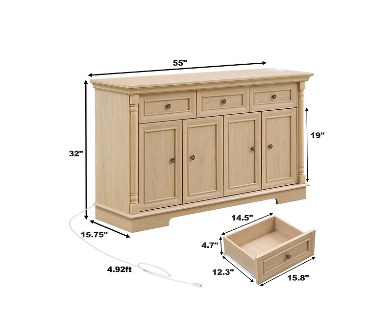 Farmhouse Style Kitchen Storage Cabinet with Drawers and Doors