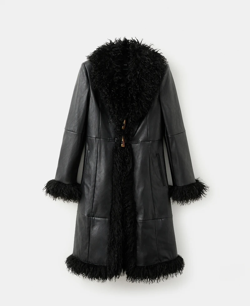Mango Women's Fur Trim Faux-Leather Coat