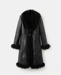 Mango Women's Fur Trim Faux-Leather Coat