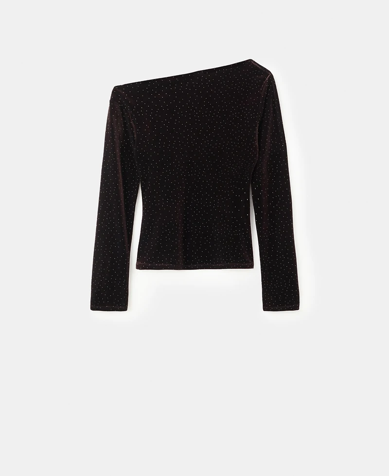 Mango Women's Sparkles Asymmetrical Velvet Top