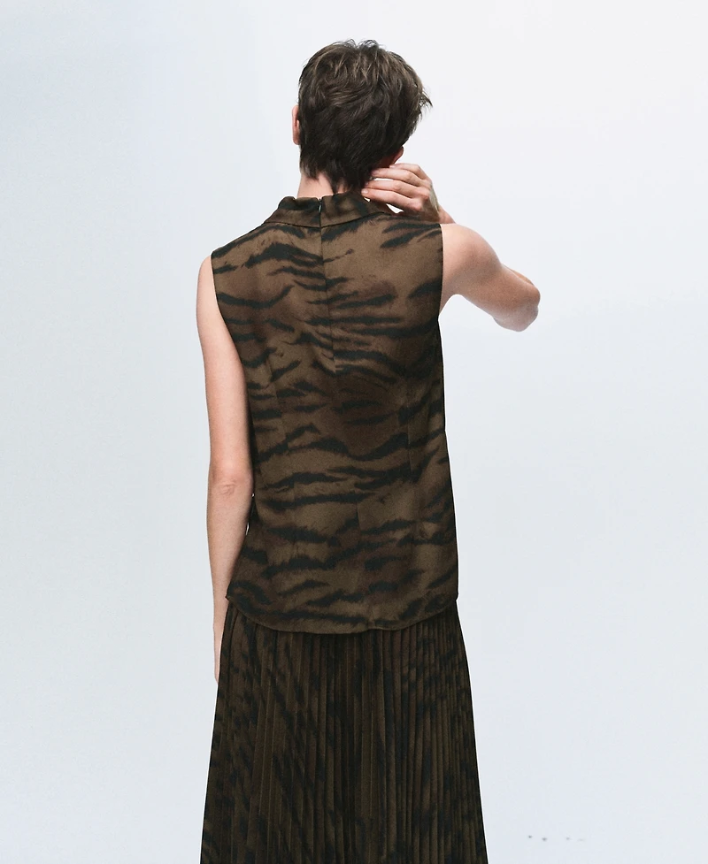 Mango Women's Draped Collar Animal-Print Blouse