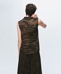 Mango Women's Draped Collar Animal-Print Blouse