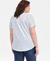 Style & Co Plus Perfect Short-Sleeve Open Crewneck Tee, Macy's Exclusive