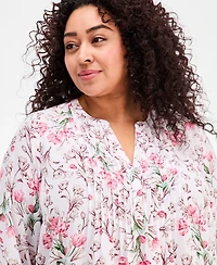 Style & Co Plus Floral-Print Pintucked Top, Macy's Exclusive