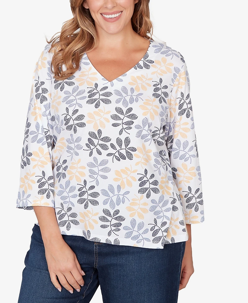 Hearts Of Palm Plus Printed Stretch Jersey V-Neck Top