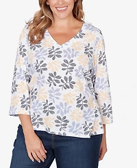 Hearts Of Palm Plus Printed Stretch Jersey V-Neck Top