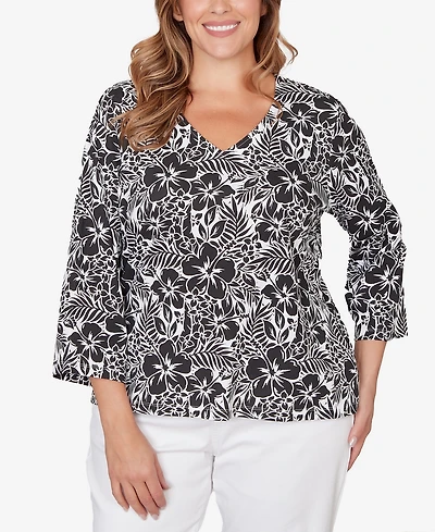 Hearts Of Palm Plus Printed Stretch Jersey V-Neck Top